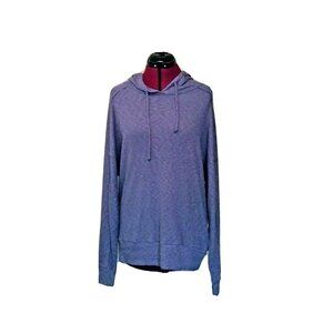 Gibsonlook Womens Hoodie Pullover Size Large Denim Blue Raw Edge Lightweight